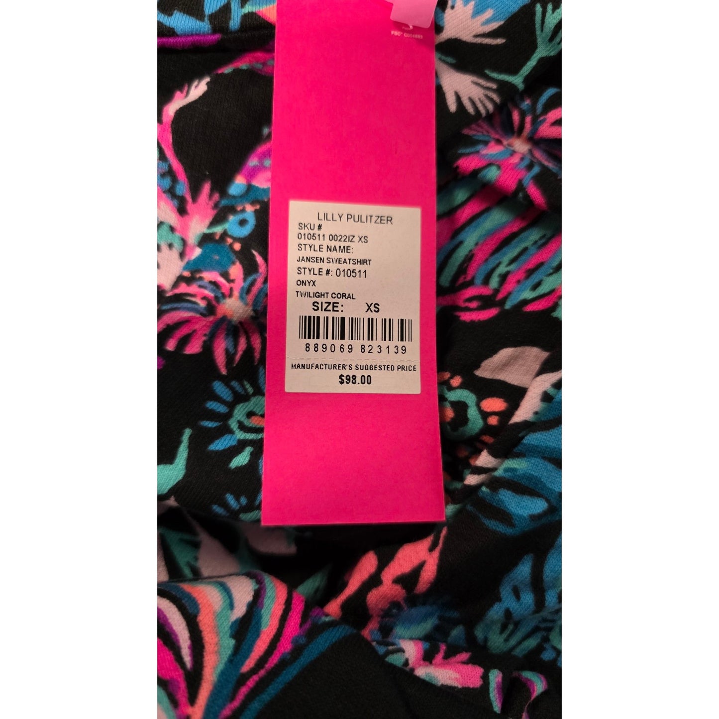 Lilly Pulitzer Jansen Sweatshirt Onyx Twilight Coral Pink Blouse Coastal X-Small