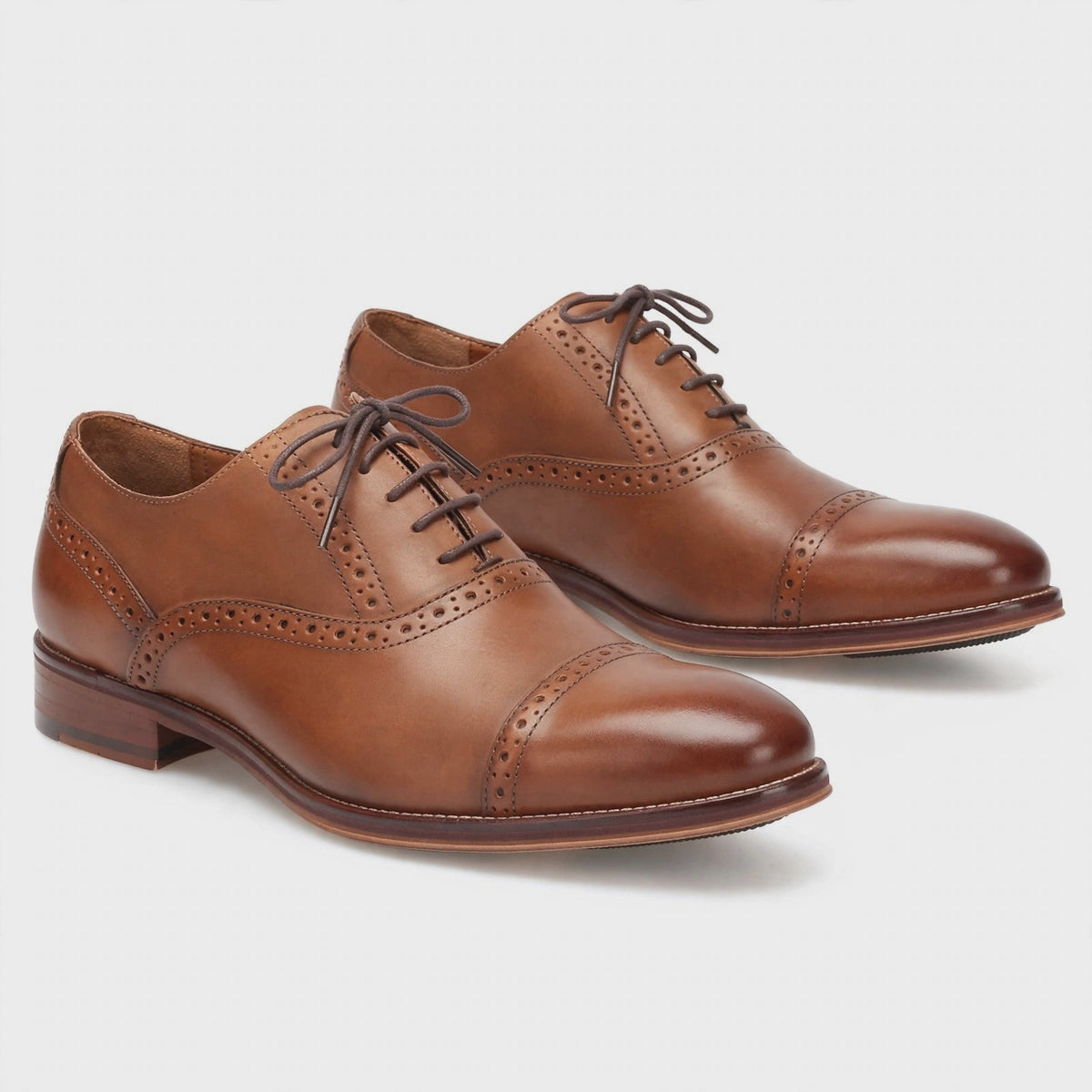 Johnston & Murphy Tabor Quarter Brogue Tan Leather Oxford Dress Shoes 11W
