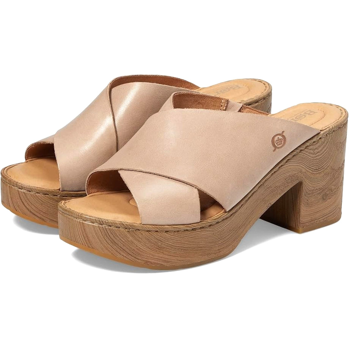 Born Pavia Women Heeled Platform Sandals Natural Full Grain Leather Size 9 M
