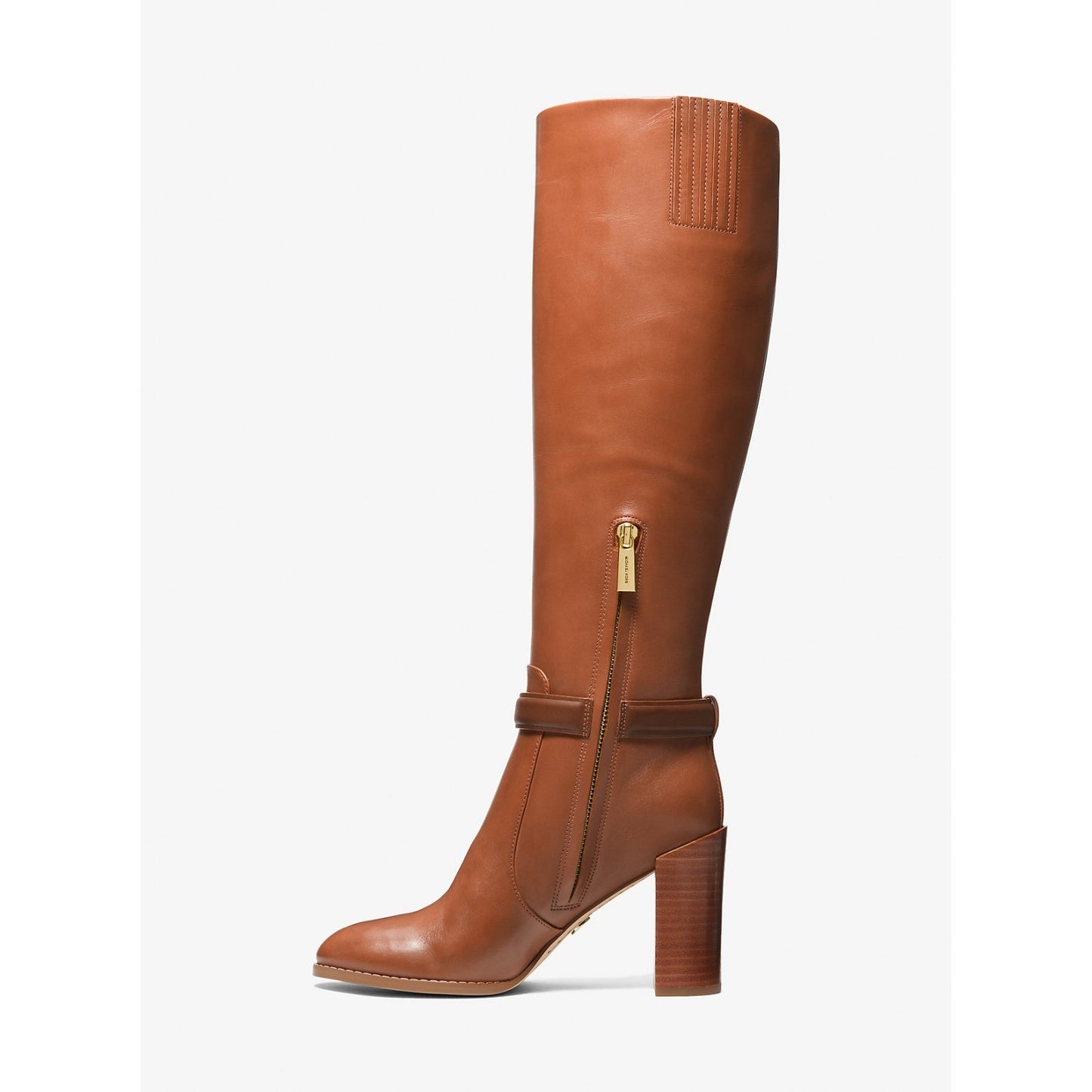 MICHAEL Michael Kors HAMILTON Embellished Leather Boot Heel Shoe Luggage 8 M
