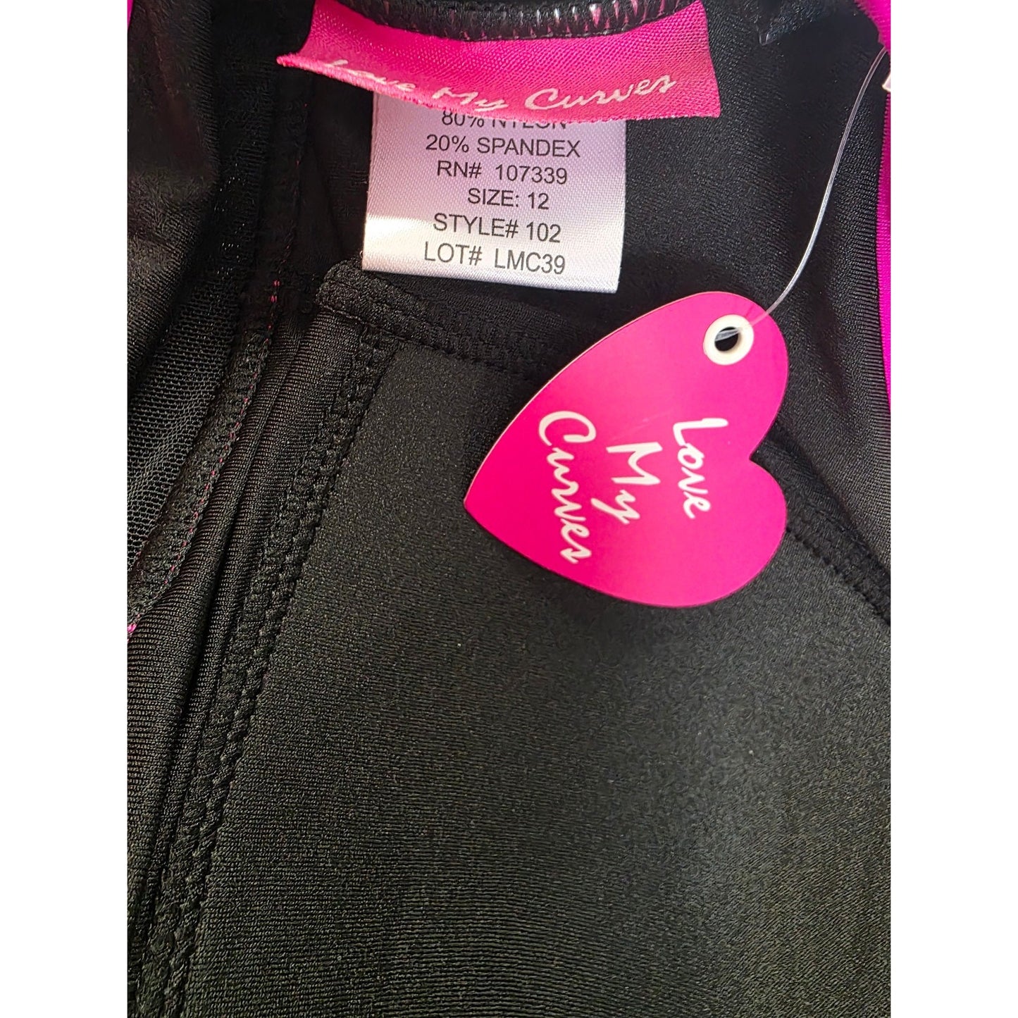 Love My Curves Women's One Piece Black Pink Dress Swimwear Size 12