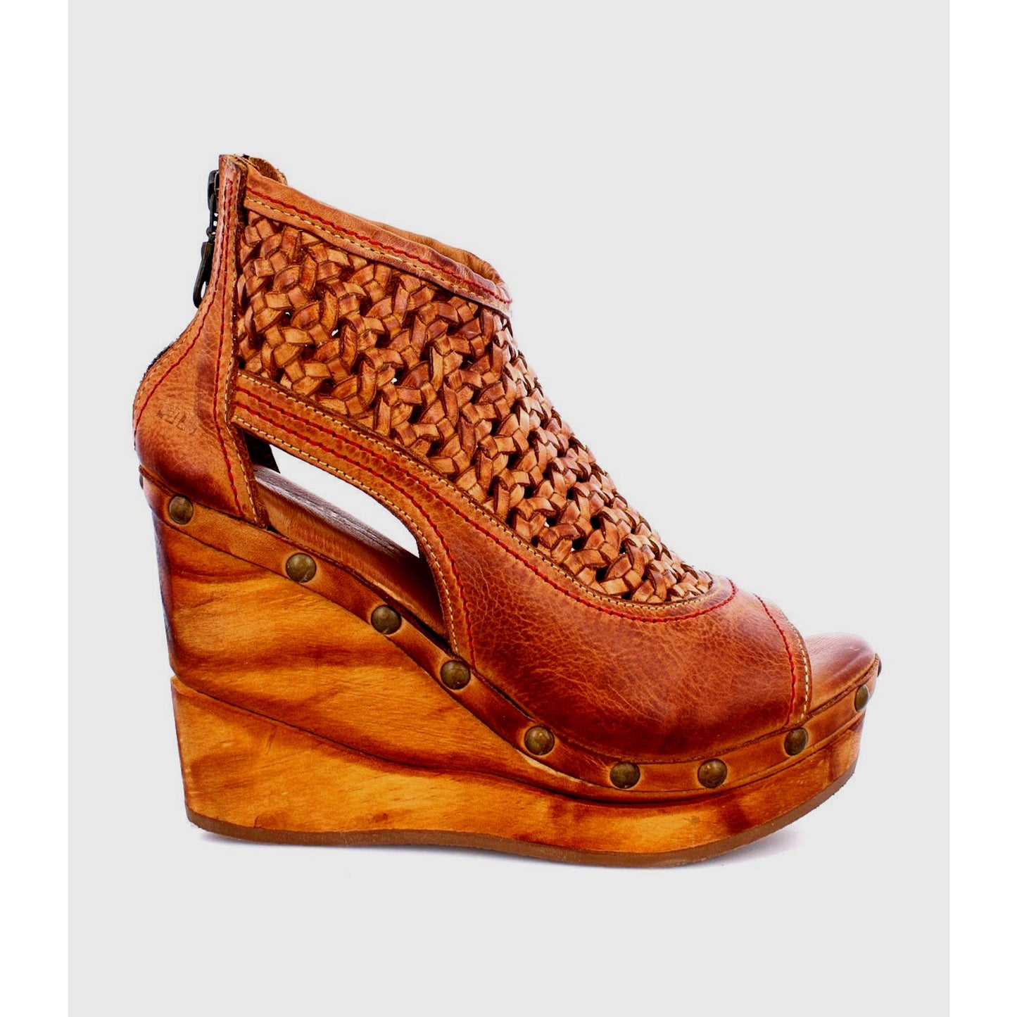 Bed Stu Odetta Women Brown Leather Braided Platform Block Heel Sandals Size 10 M