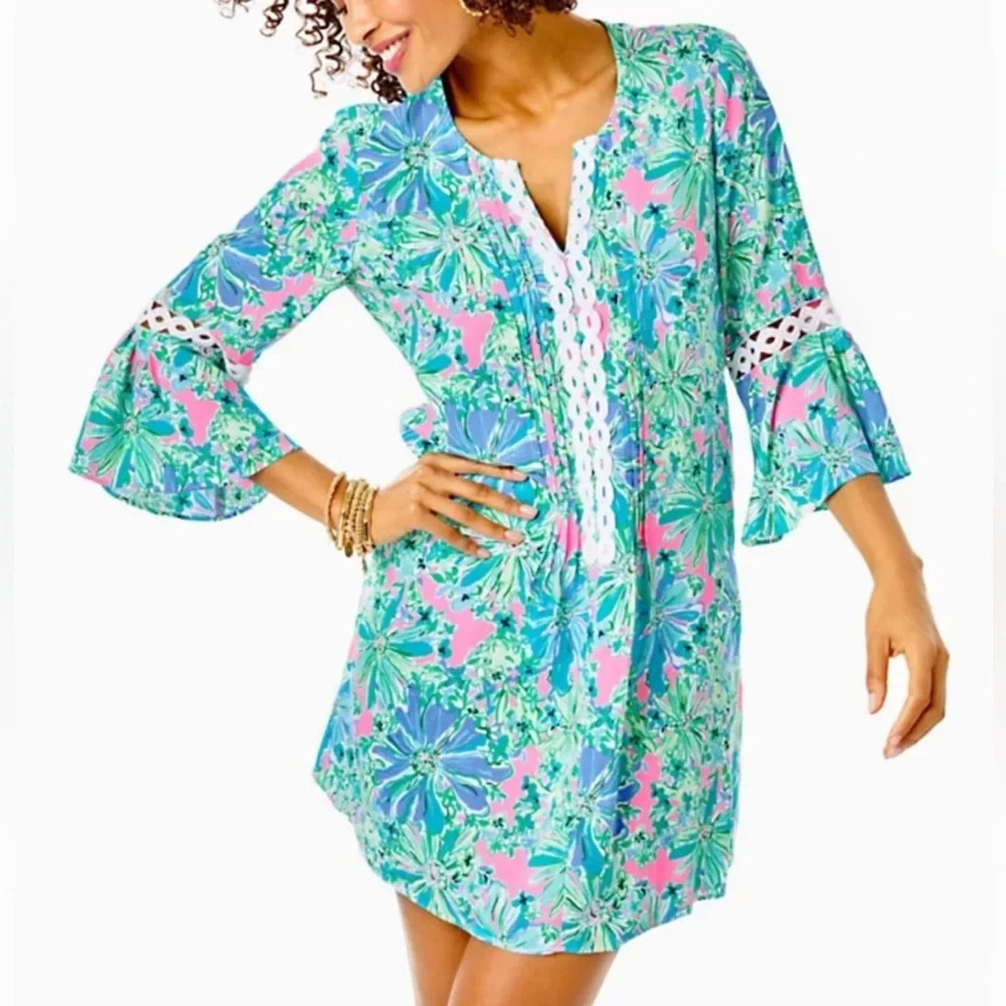 Lilly Pulitzer Women's Soleil Pink Good Hare Day Hollie Tunic Dress Size Small