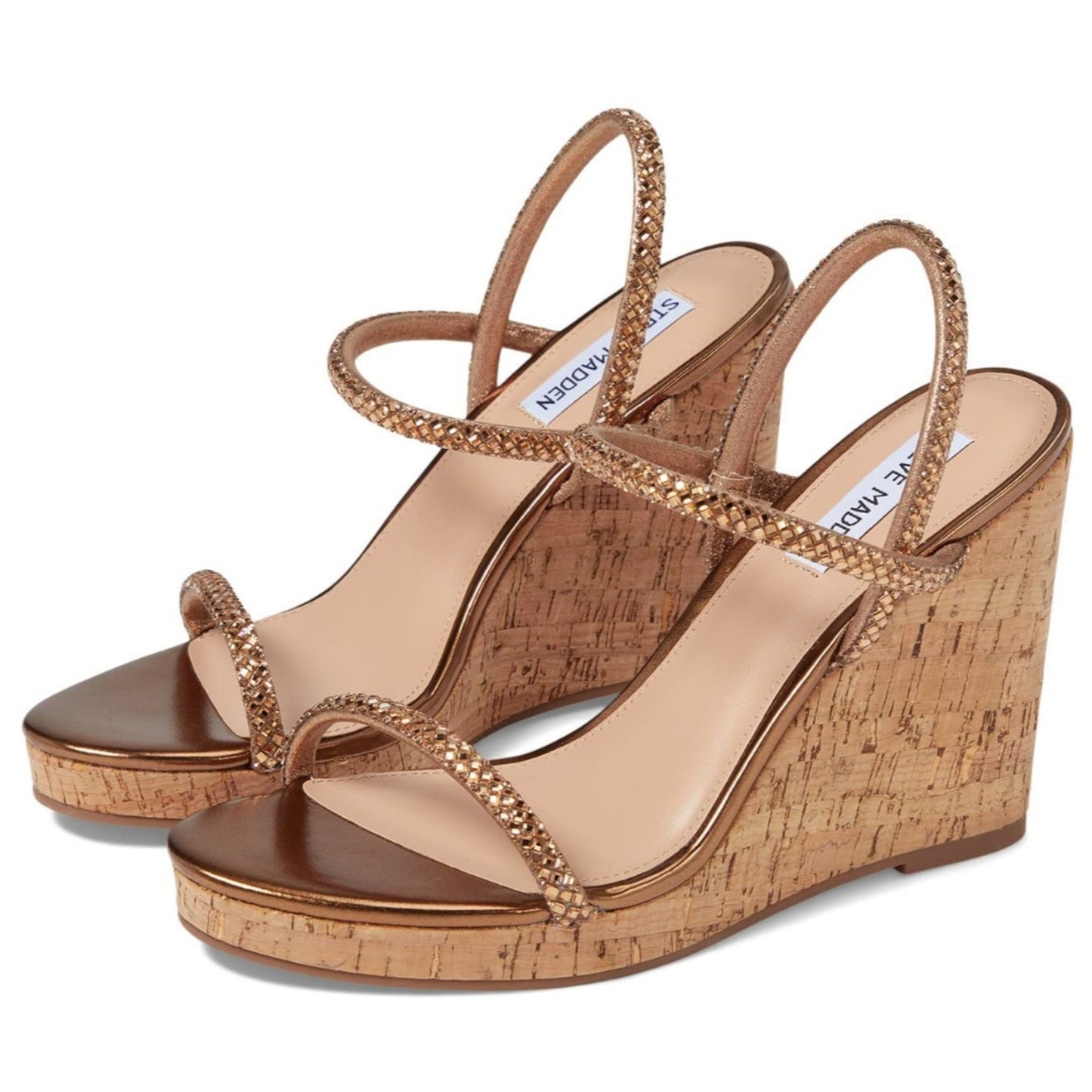STEVE MADDEN Udell Morgan Rhinestone Wedge Sandals in Bronze 9.5 M
