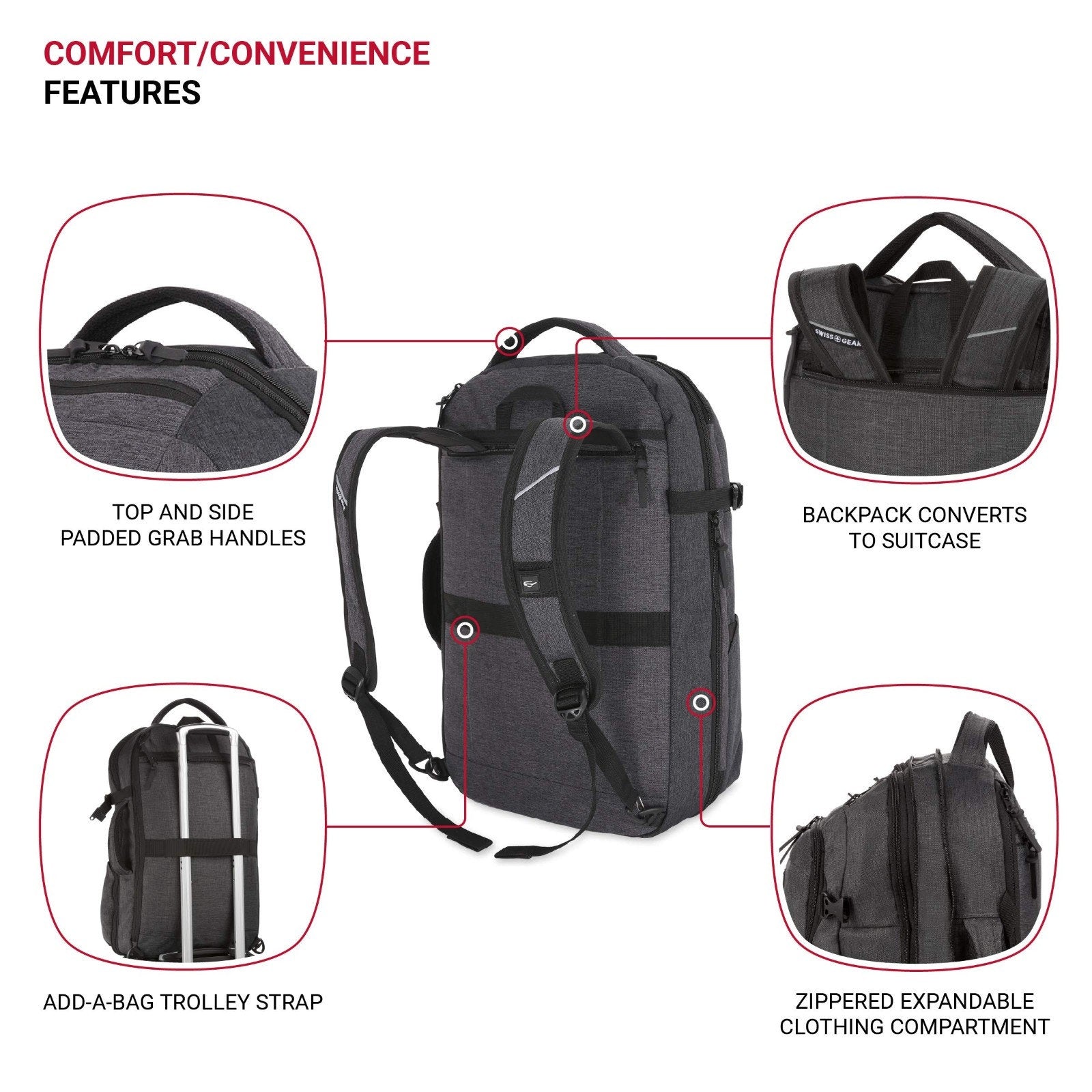 SwissGear Hybrid Travel Laptop Backpack 22 in - Heather Gray SWISSGEAR