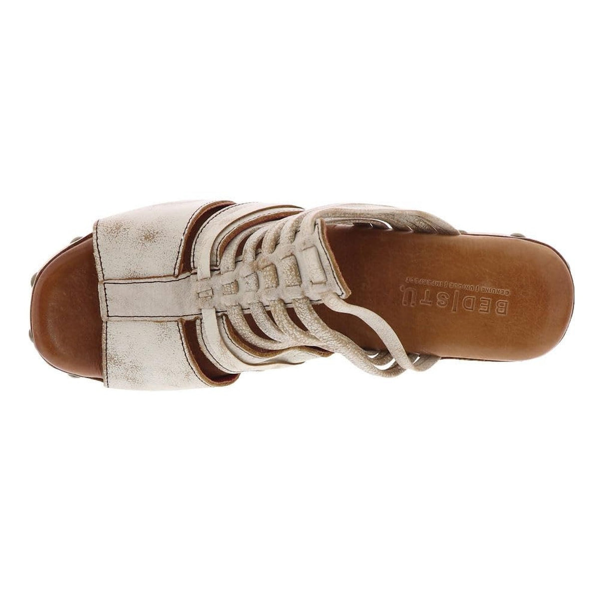Bed Stu Shantel Womens Sandals White-Distressed Leather Woodgrain Heel 9.5 M