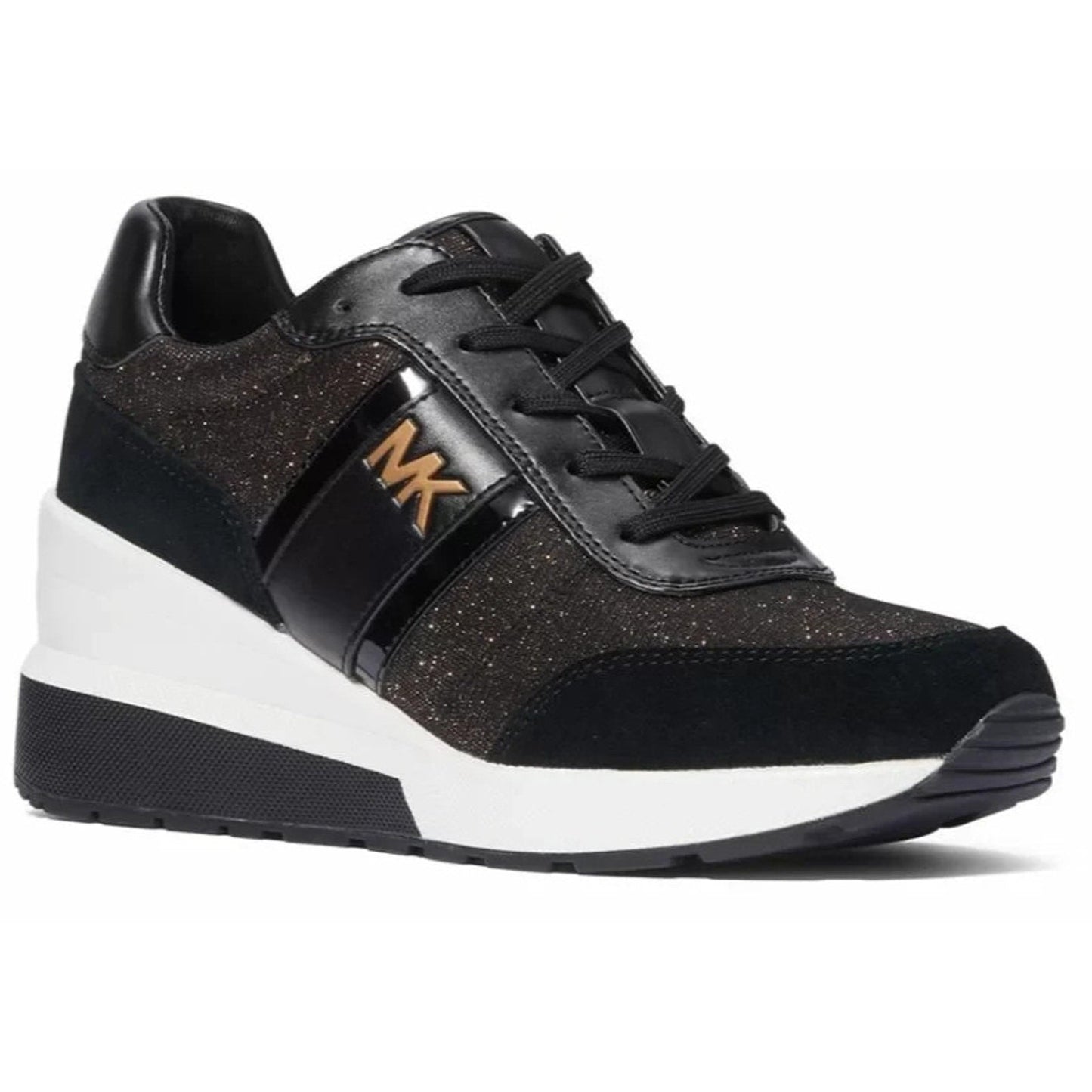 Michael Kors Women's Mabel Trainer Black Bronze Signature Glitter Lace-Up 10 M Michael Kors