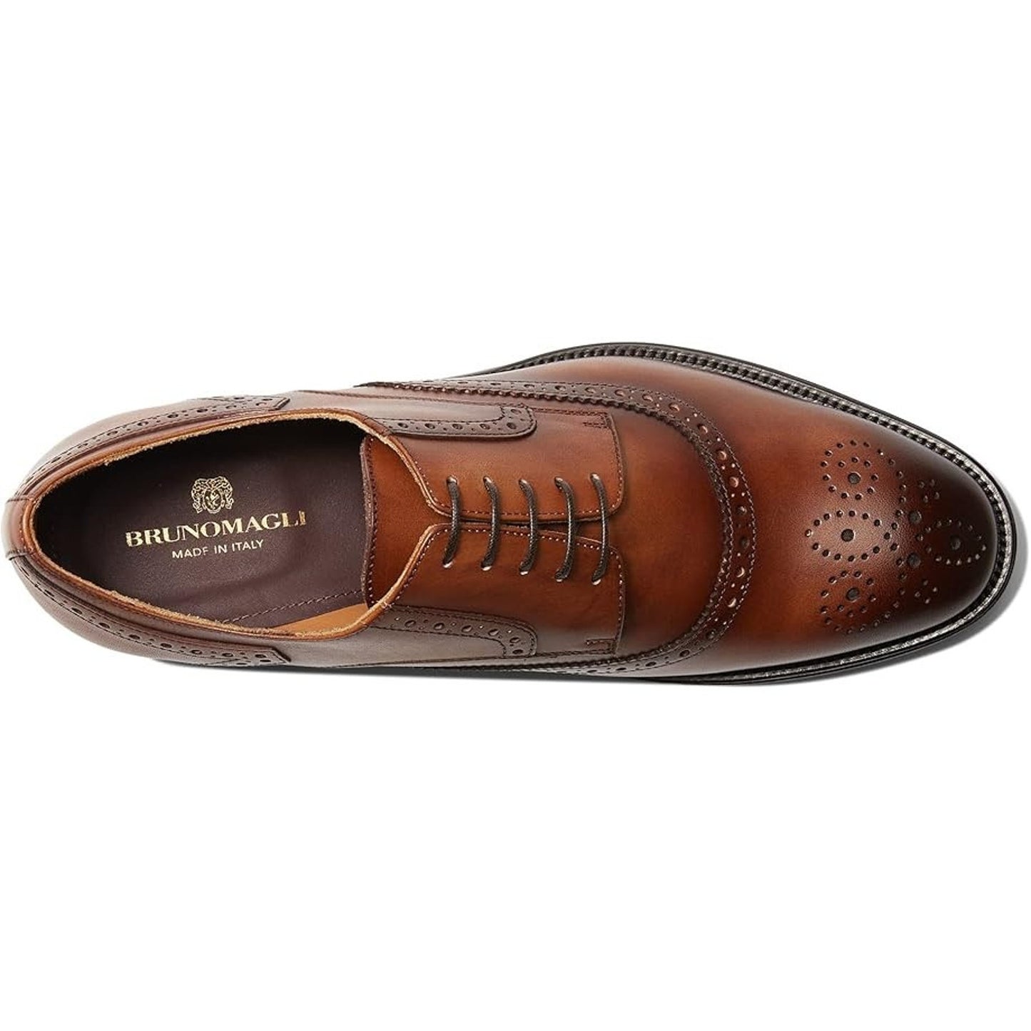 Bruno MagliMen's Atillio Lace Up Wingtip Blucher Oxford Dress Shoes Cognac 11.5