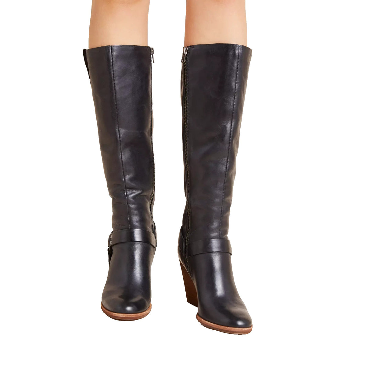 KORK EASE Lett Women's Tall Buckle Boots Black Leather 8.5 M