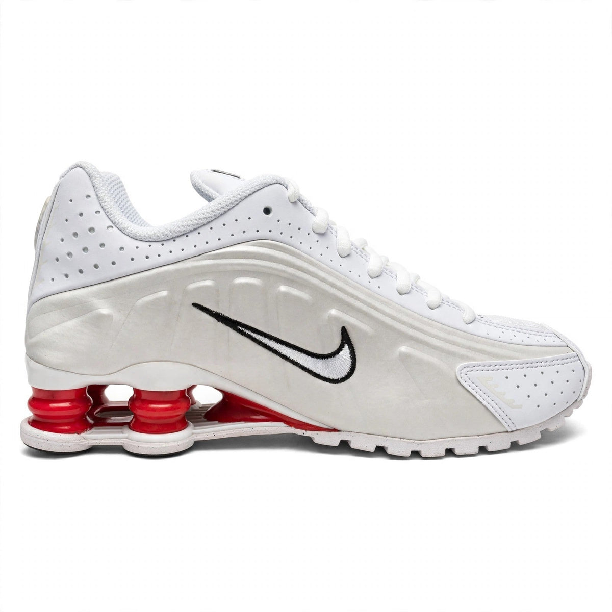 Nike Shox R4 Big Kids White Red Shox Columns Sneakers 4.5Y
