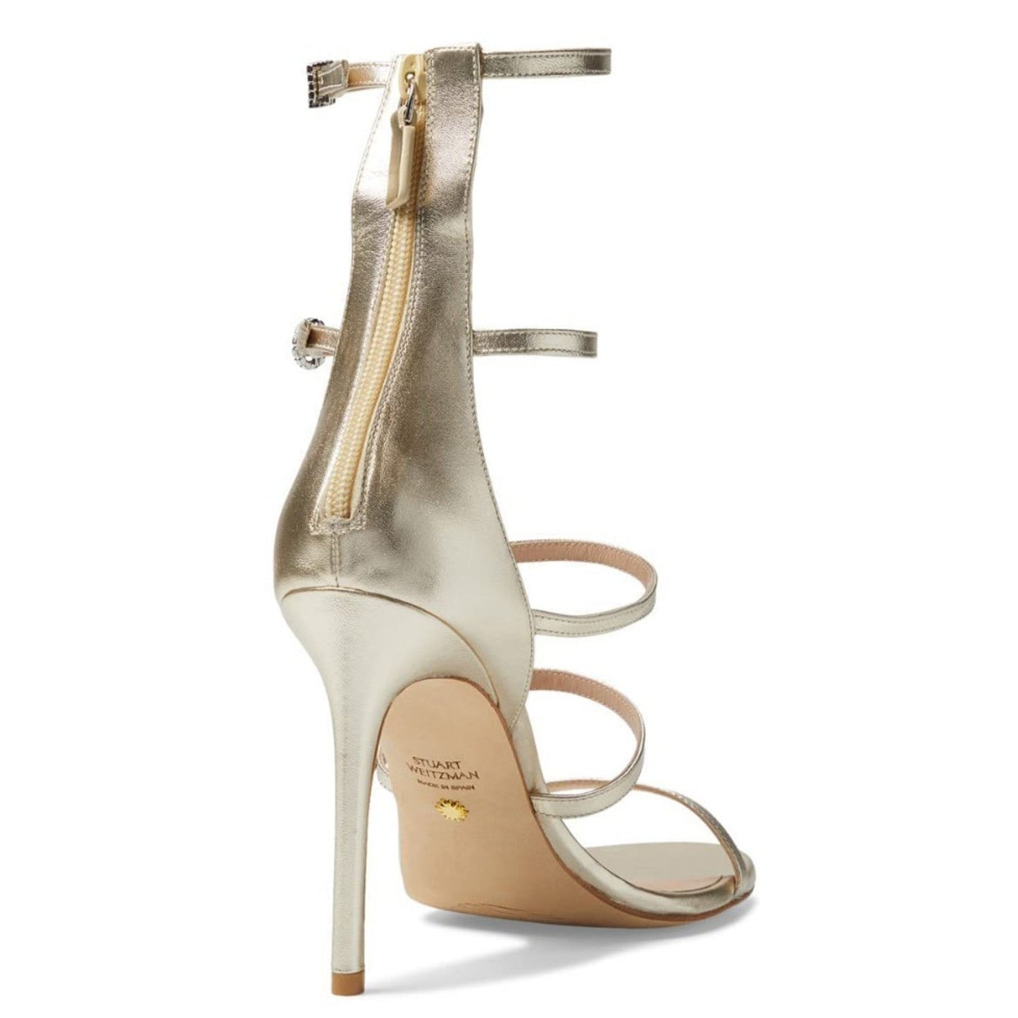 NIB Stuart Weitzman Nudist Crystal Buckle 100mm Silver Sandal Platino 8.5 B