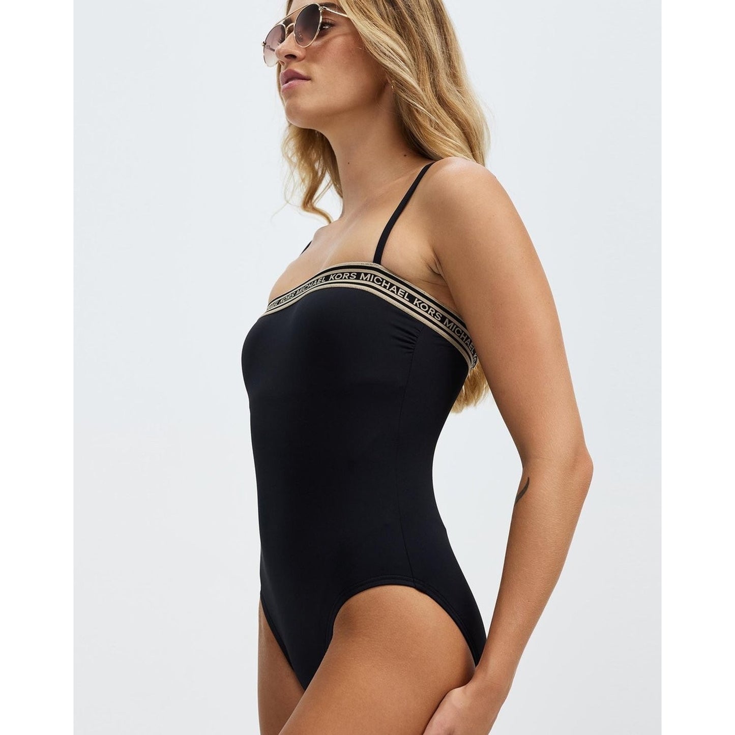 Michael Kors Logo Elastic Solids Square Neck One-Piece Black Size 8