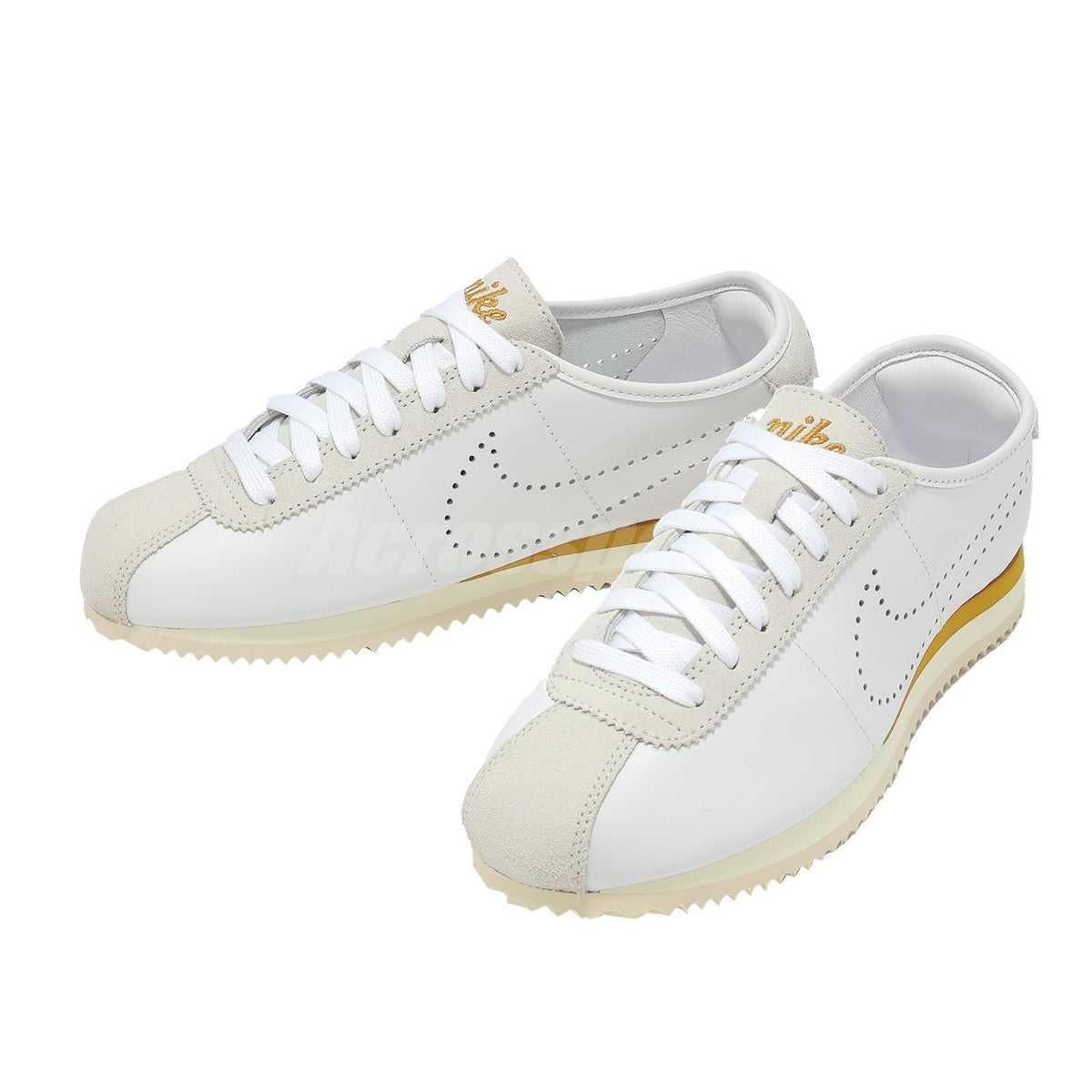Women's Nike Cortez LT Leather 'White Bronze Perforated Swoosh' Sneaker Size 7.5