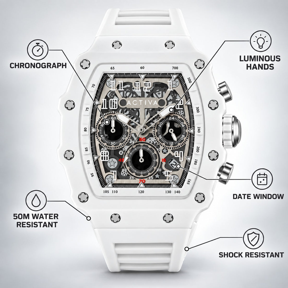 Activa Circuit X Invicta 44.3mm w/ Skeleton Dial PC Case Material White Watch
