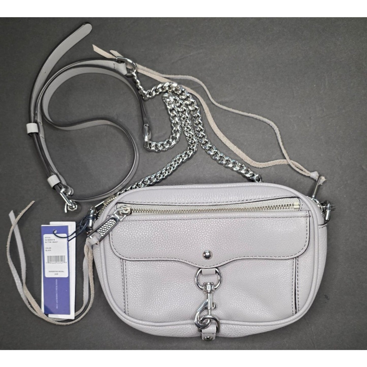 Rebecca Minkoff Leather Blythe Crossbody Bag Chain Gray