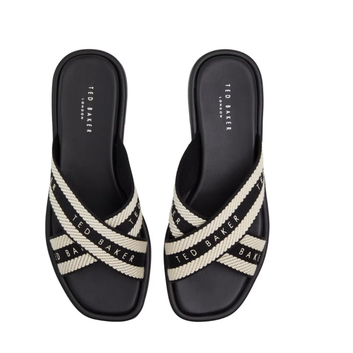 Ted Baker Women’s Black Beige Logo Crisscross Slide Sandals Size 7.5