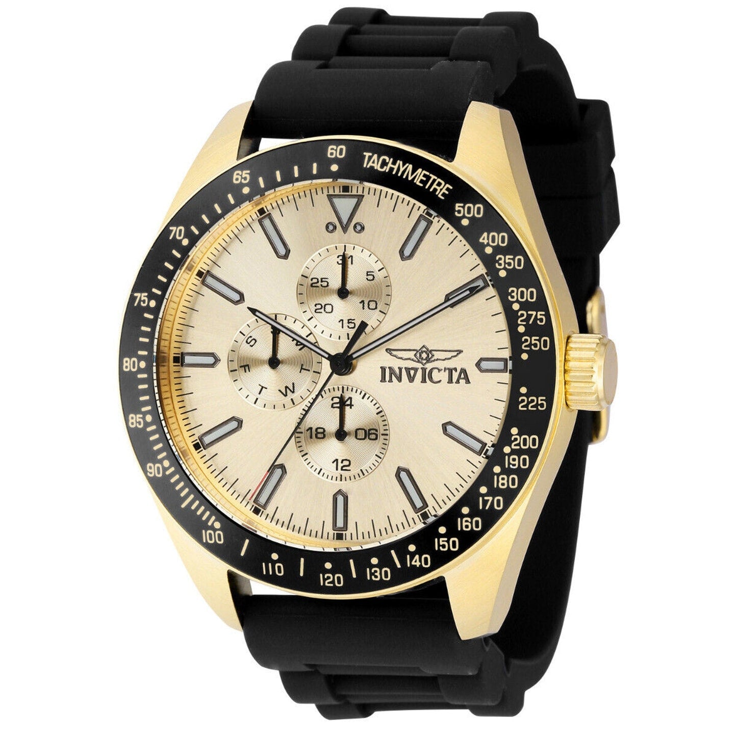Invicta Aviator Nomad Men's Watch - 45mm, Black band , Gold Dial Invicta