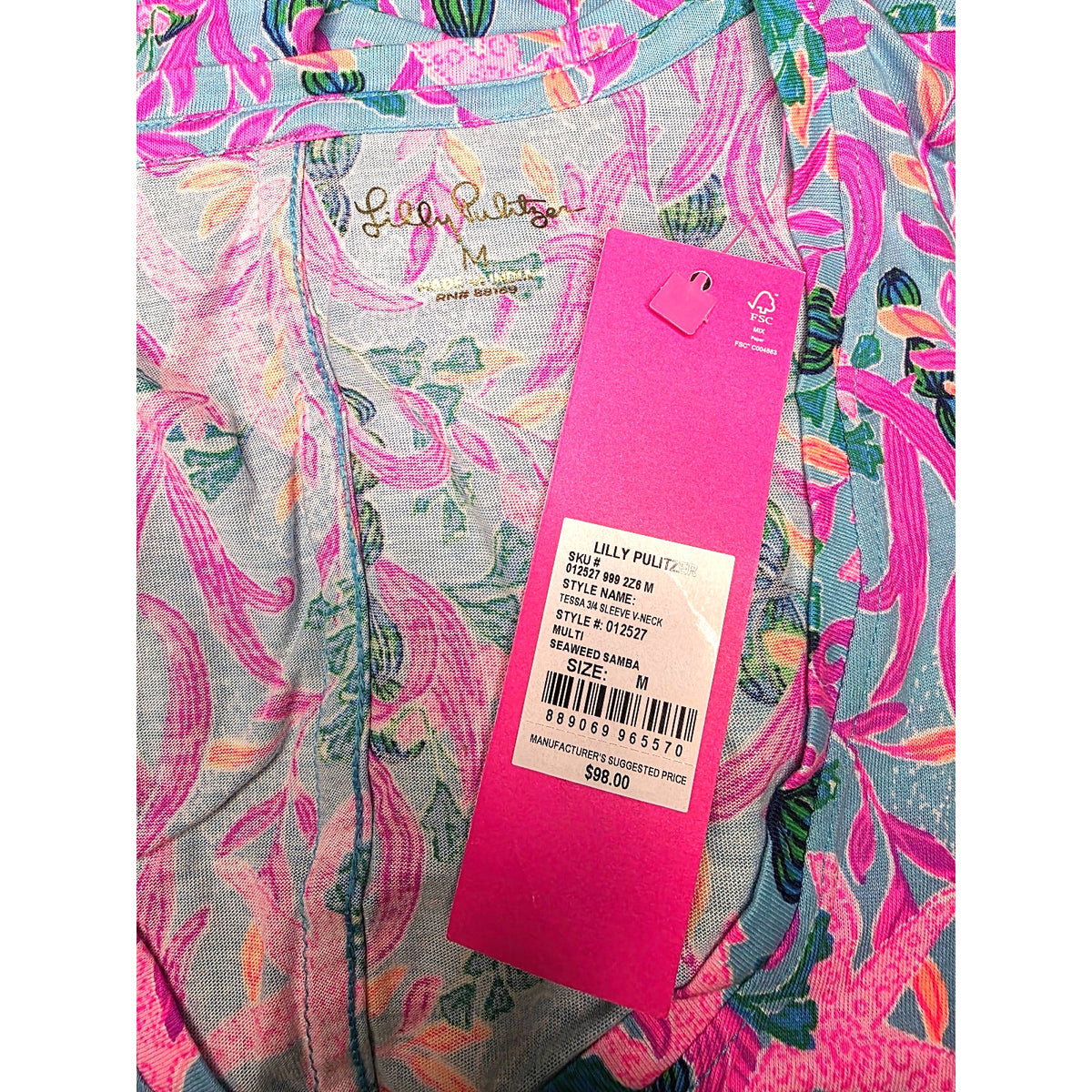 Lilly Pulitzer Tessa Multi Seaweed Samba Pima Knit V-Neck Shirt Dress Medium