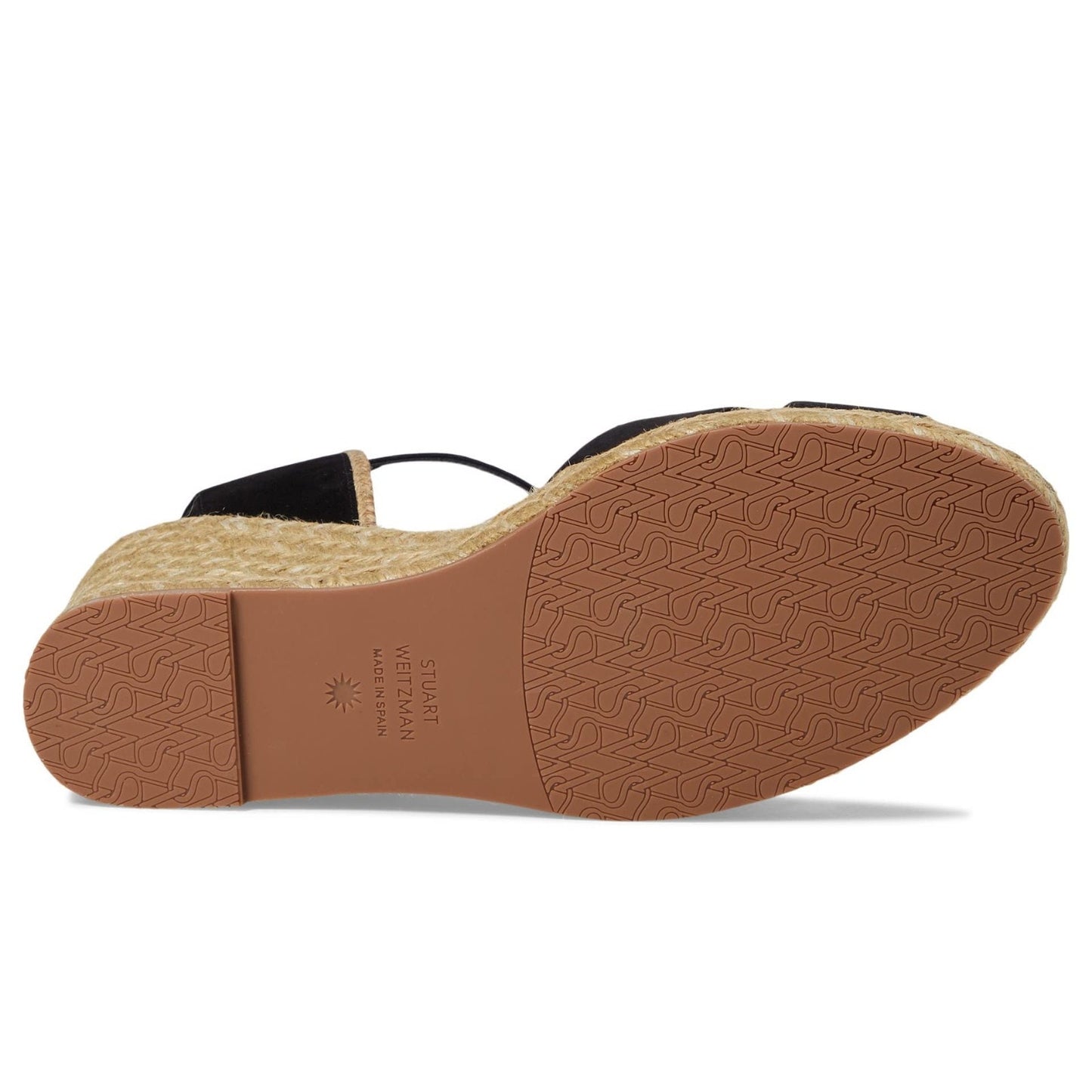 NEW Stuart Weitzman Black/Natural Suede Espadrille Wedge Sandals Strap 9.5