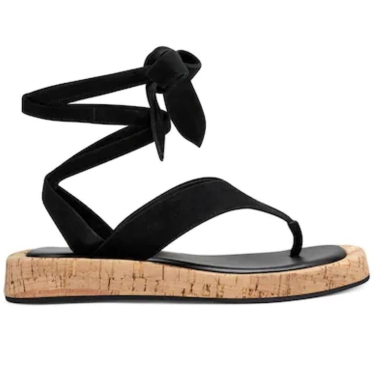 Aerosoles Francesca Women’s Black Thong Sandals Ankle Tie Cork Platform Suede 8