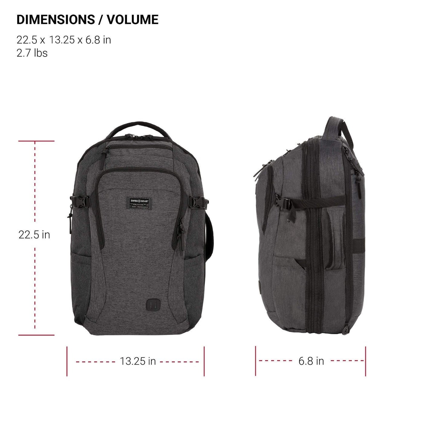 SwissGear Hybrid Travel Laptop Backpack 22 in - Heather Gray SWISSGEAR