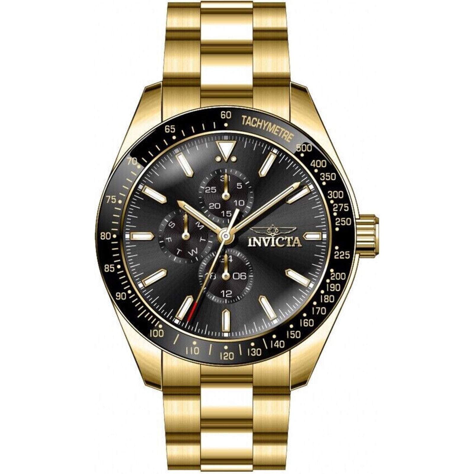 Invicta Men's Aviator Quartz Black Dial Gold-Tone Stainless Steel Watch Invicta