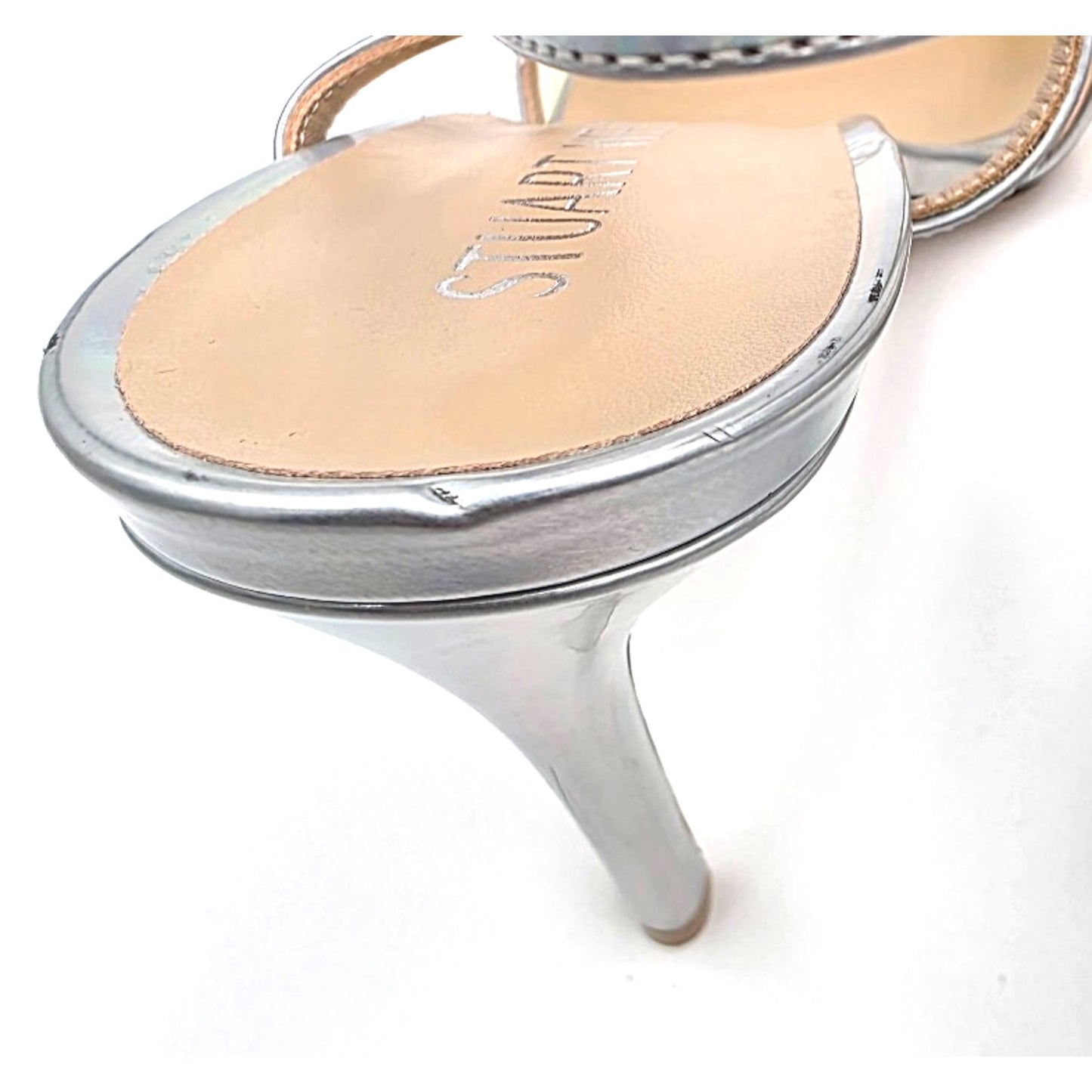 Stuart weitzman mondrian 100 sandal heels silver / aurora size 8
