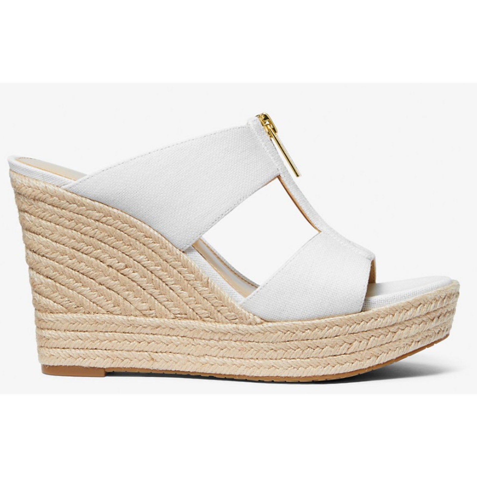 MICHAEL KORS Bradley Linen Blend Small Canvas Wedge Sandal Women White Size 10 M Michael Kors
