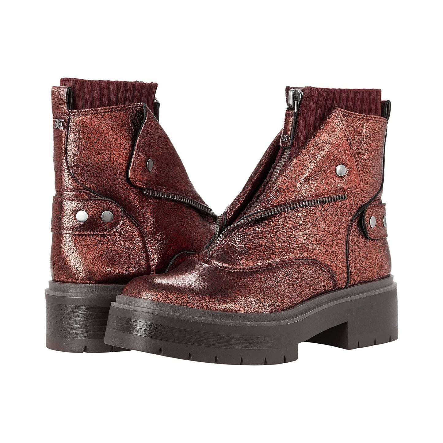 Sam Edelman Womens Linds Ankle Boots Lug Sole Center Zip Moto Leather 8 M