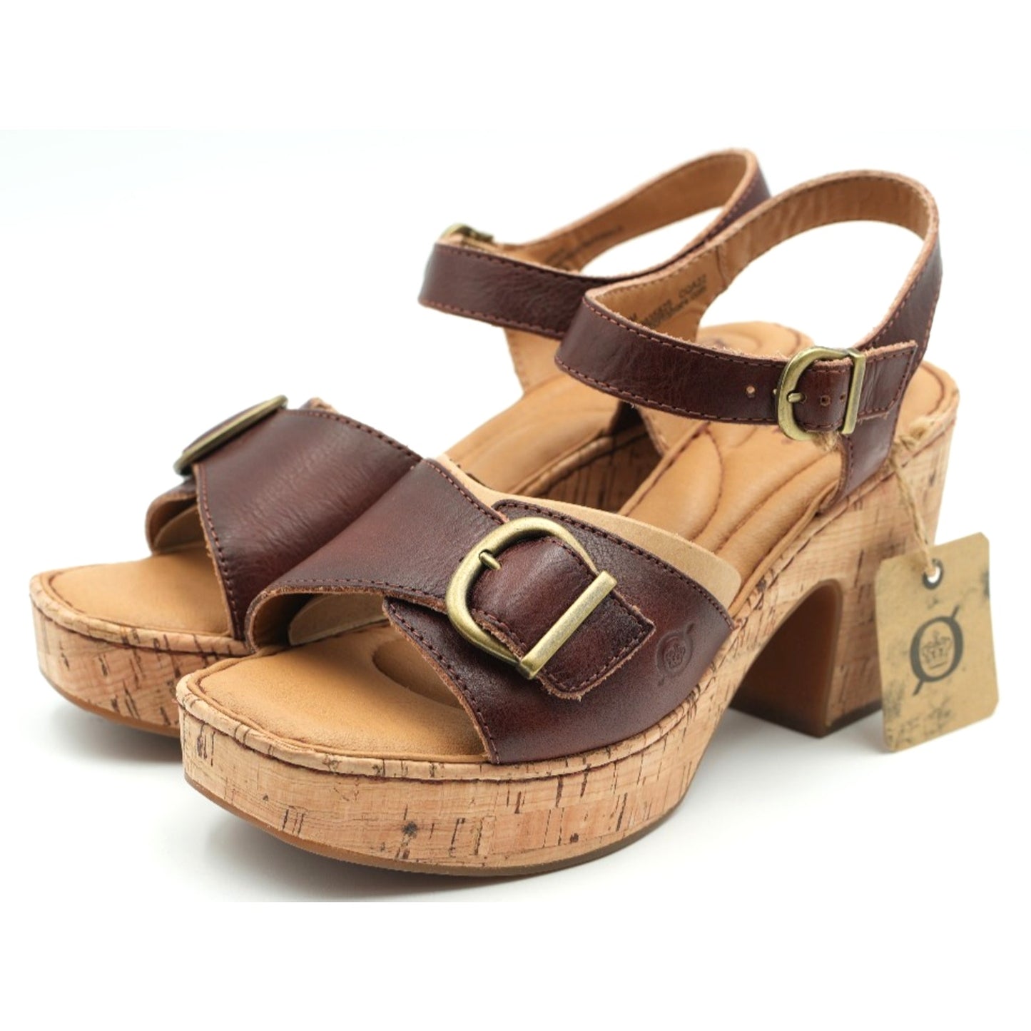 Born Browyn Chunky Platform Sandals w/ Buckle Brown Leather size 8 M