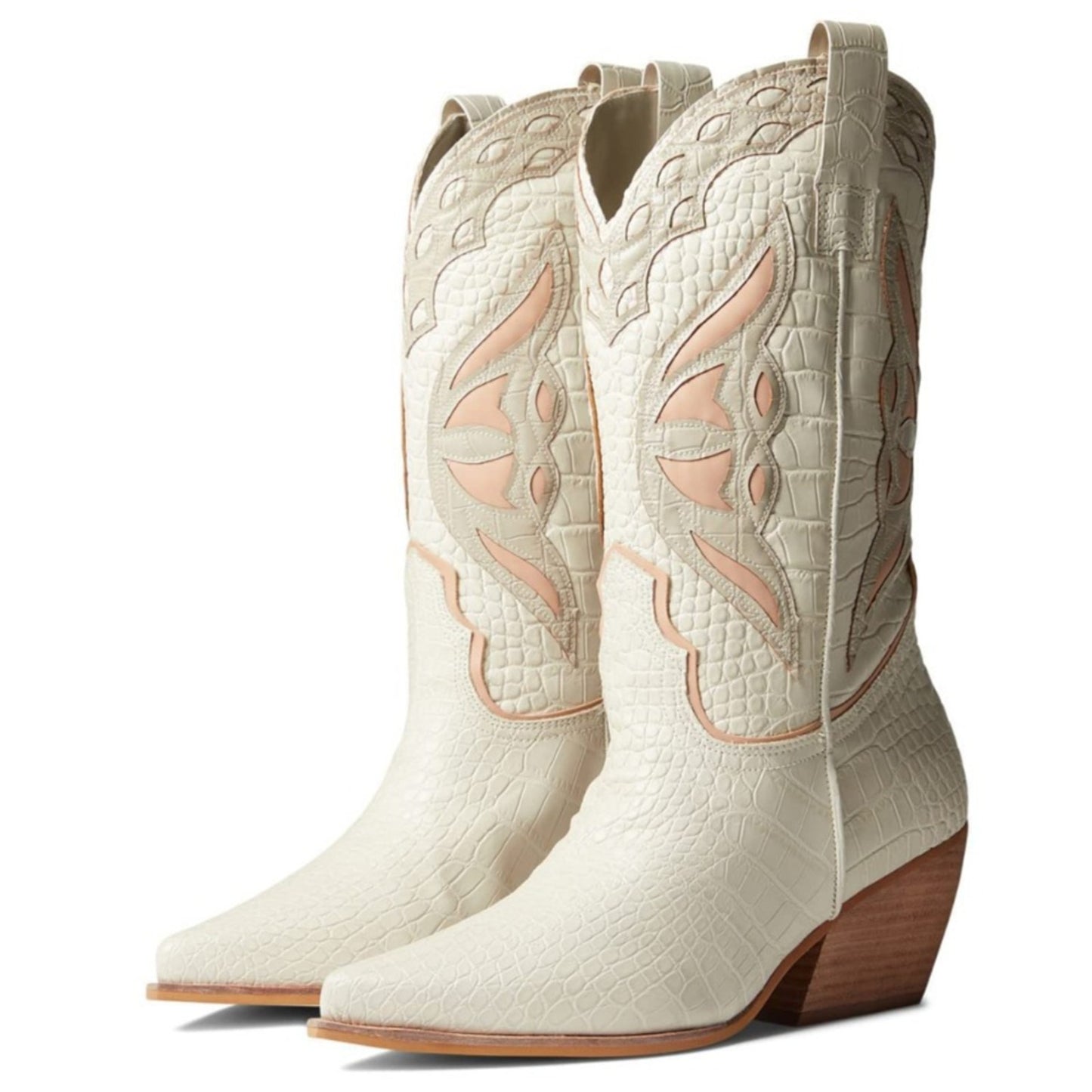 Steve Madden Wynter Cowboy Boots Bone Multi Croc Embossed Used Womens 5.5 M