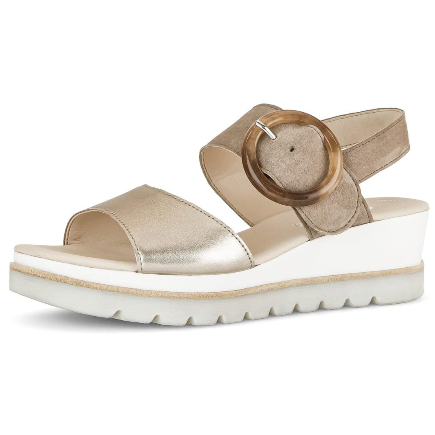 Gabor Women's 64.645 Puder Rabbit Leather Wedge Sandals Silver beige Size 8.5 M
