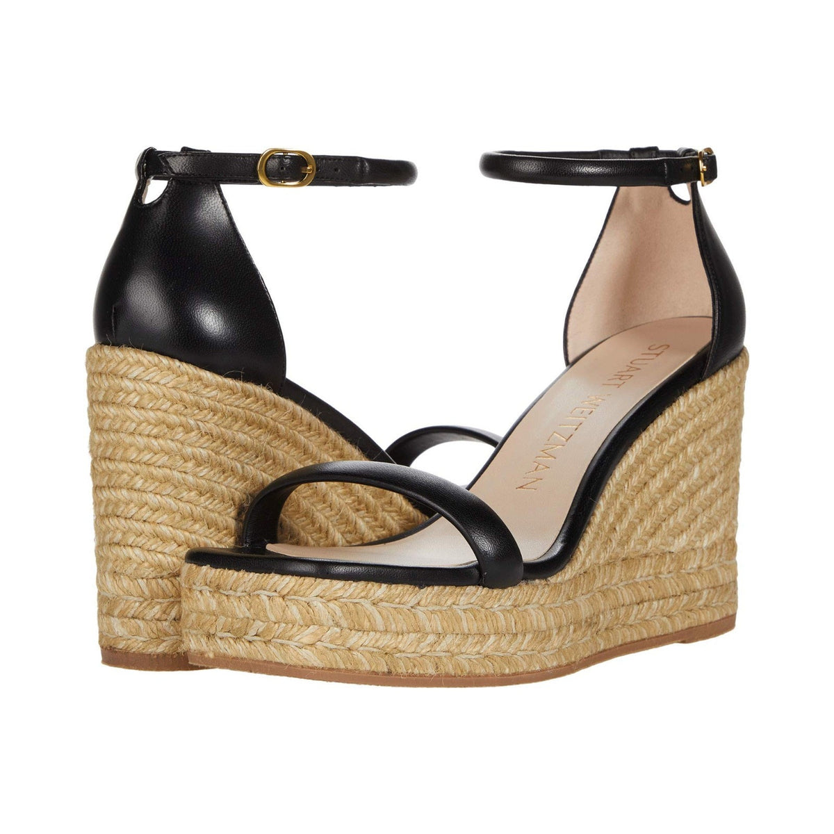 Stuart Weitzman Nudist Espadrille Women's Sandals Wedge Black leather 8 C Wide