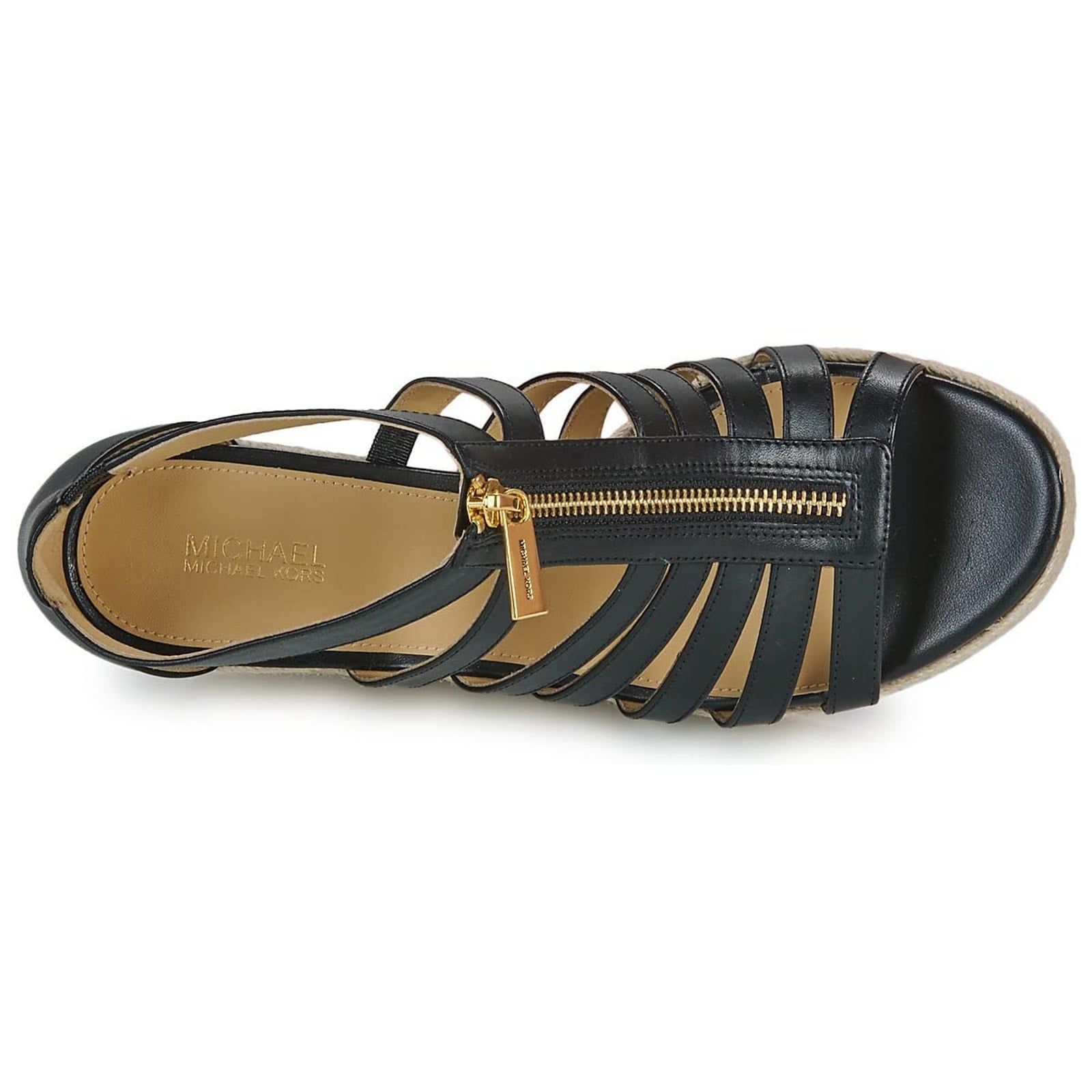 MICHAEL KORS Bradley Linen Blend Small Canvas Wedge Sandal Women Black Size 9 M Michael Kors