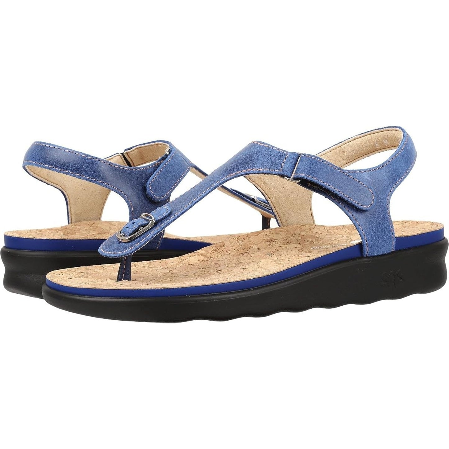 SAS Marina Blue Thong Wedge Women's Sandals Leather Blue Size 10.5 Wide