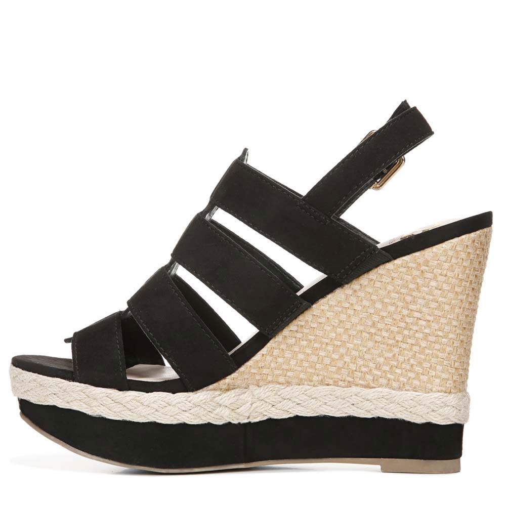 Fergalicious Violet Women’s Black Wedge Sandals Suede Size 8 M