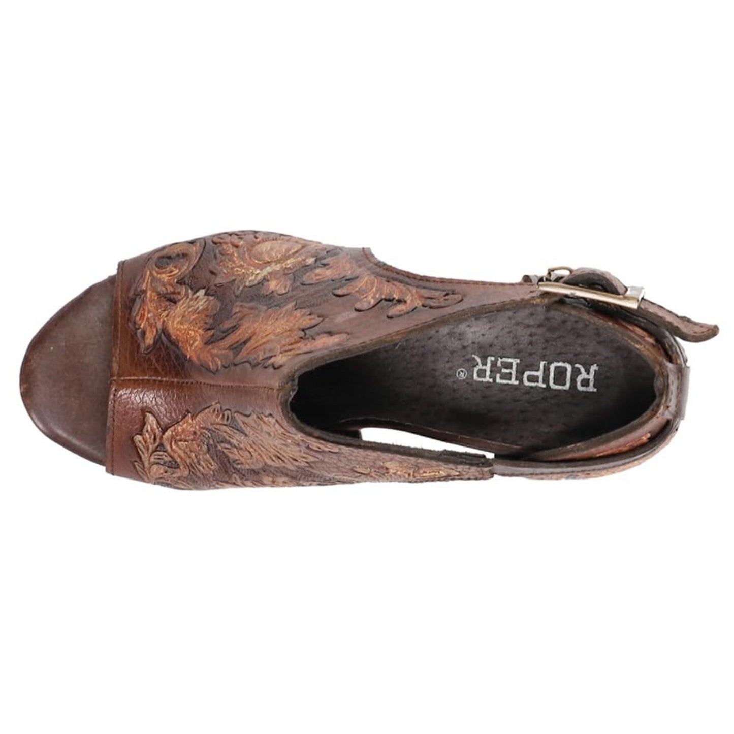 Roper Mika Floral Embossed Closed Back Block Heels Pumps Womens Brown Dress 10 M