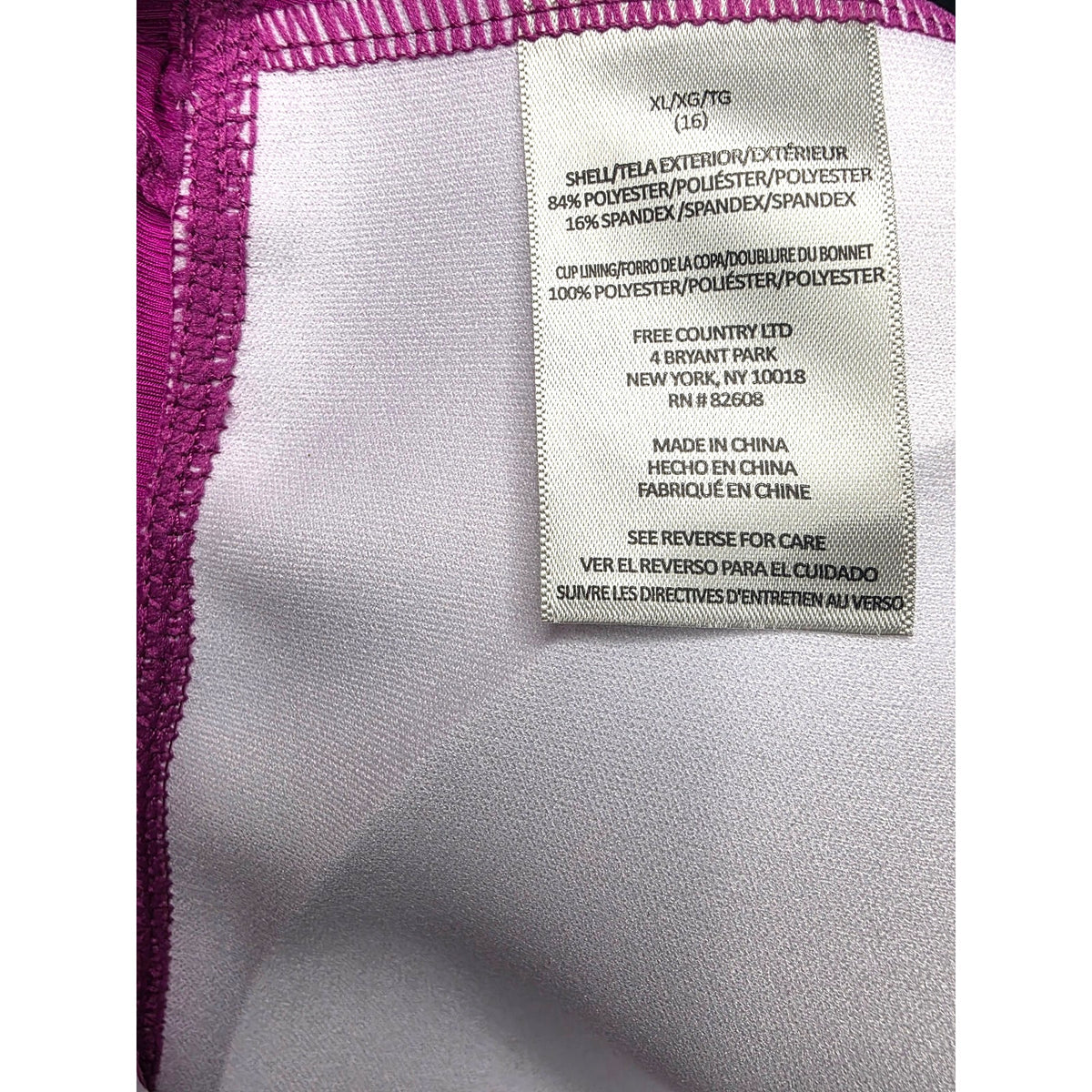 Free Country Track Stripe Tankini Swim Top Padded Magenta XL