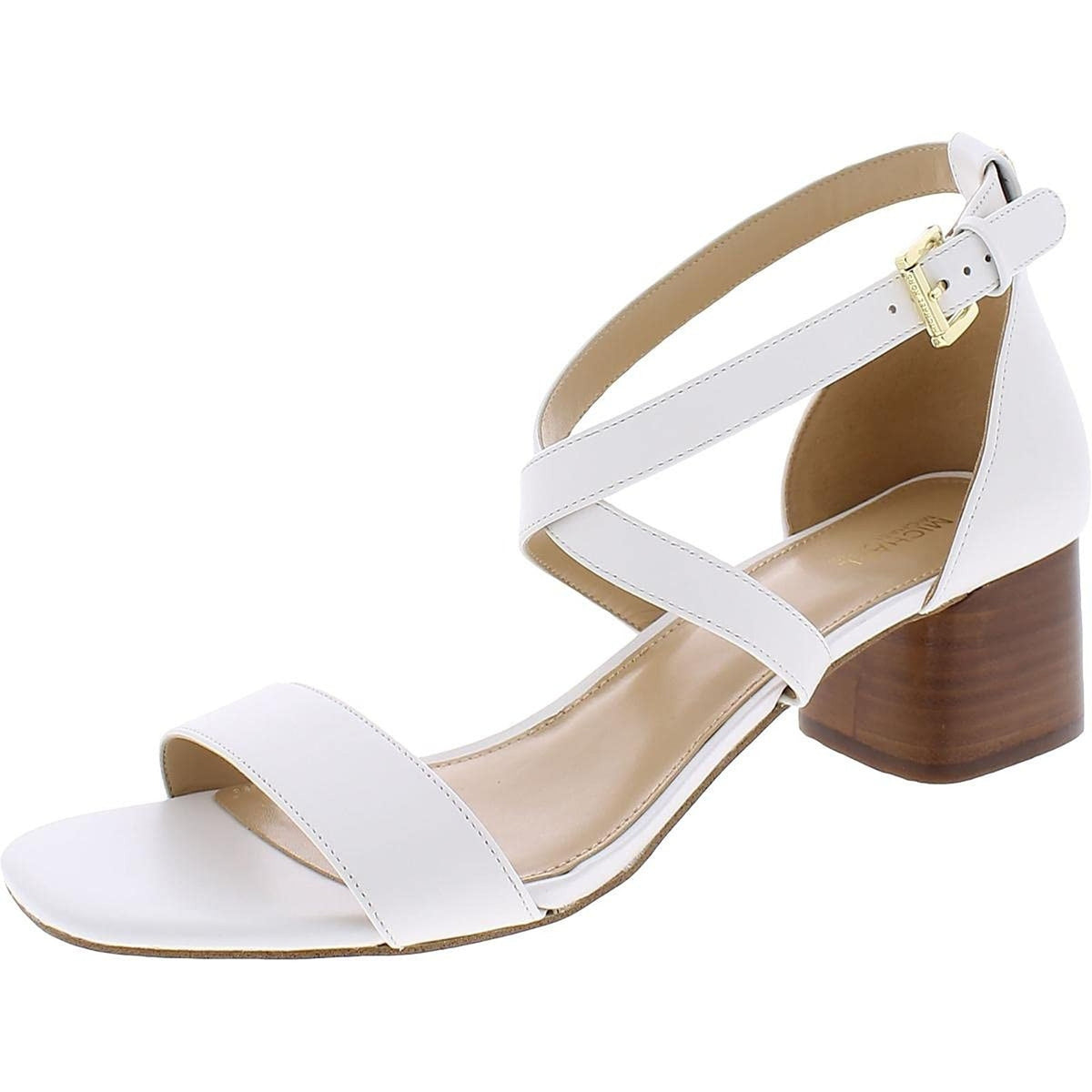 Women's Shoes Michael Kors Diane Mid Block Heel Sandals Optic White Size 7.5 M
