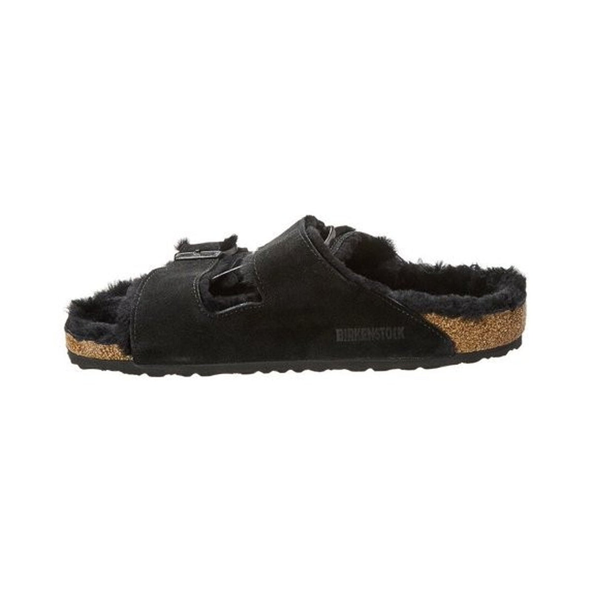 Birkenstock Arizona Sandal Black Shearling Suede Buckle Men 9 / Women 11 EU 42 N