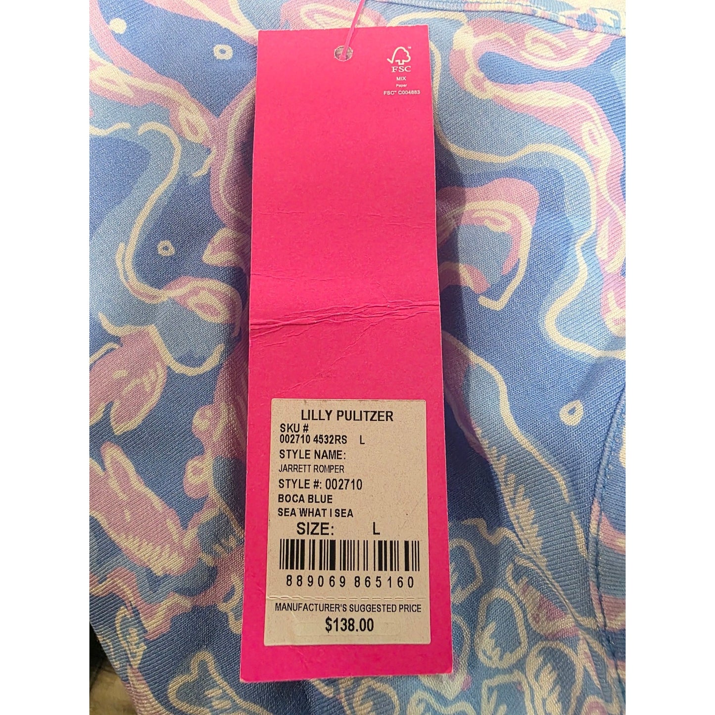 $138 NEW Lilly Pulitzer JARRETT ROMPER Boca Blue Sea What ISea Lilac White Large