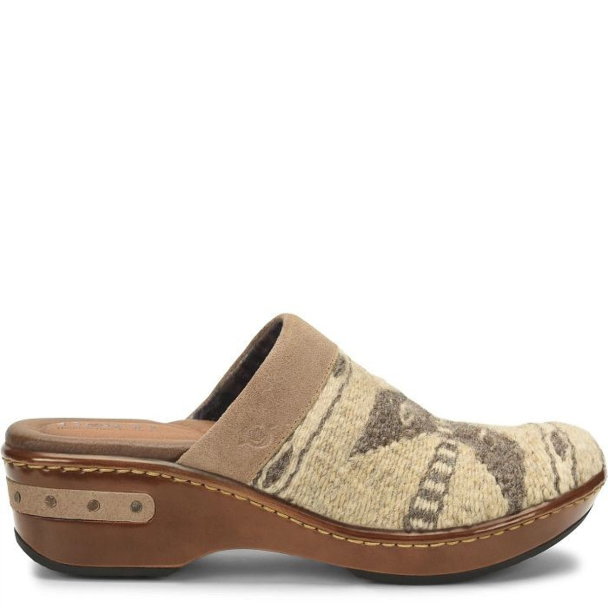 Born Bandy Taupe Birch Blanket Wool Womens Clogs Shoes Mules size 7