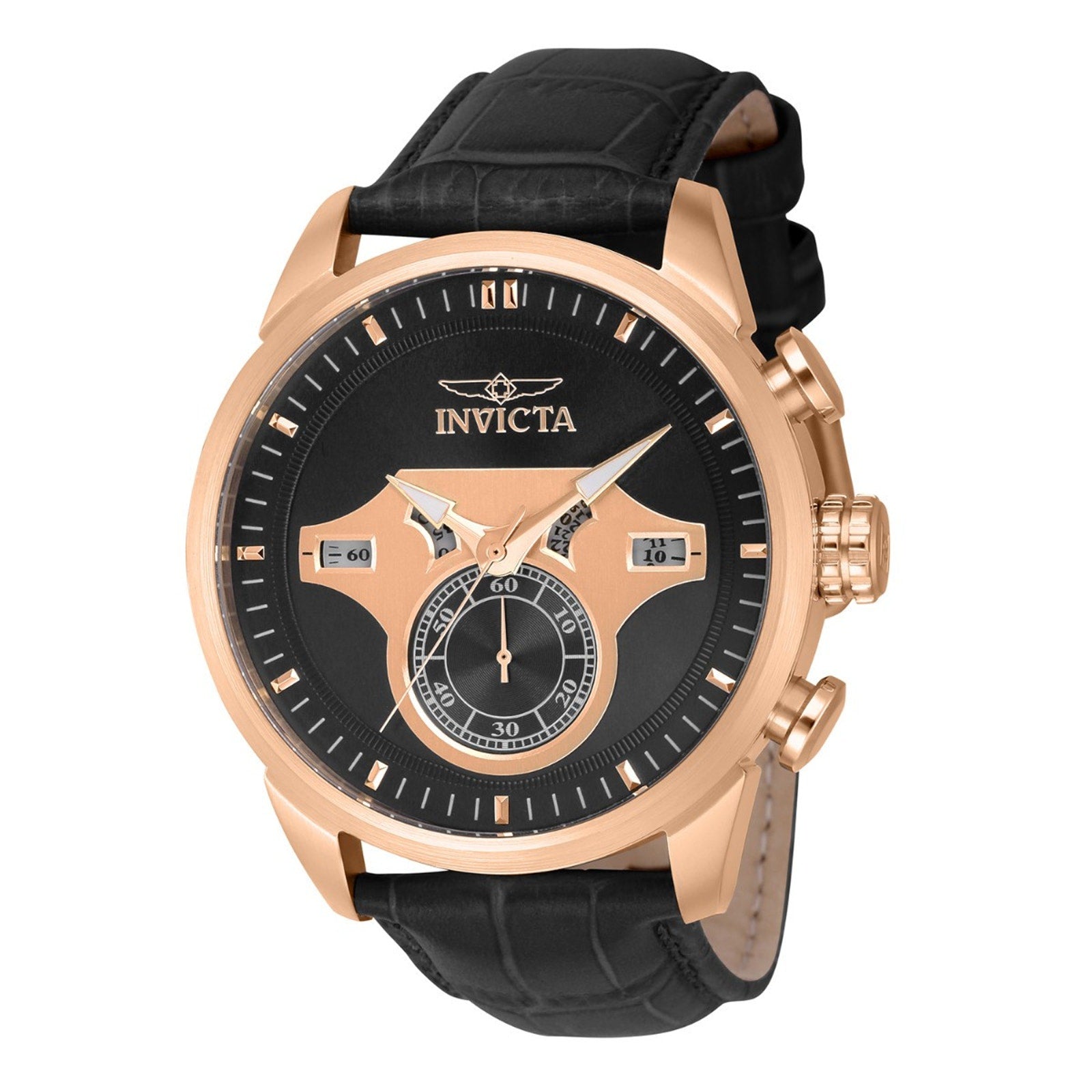Invicta Objet D Art Quartz Men's Watch metal Dial Leather 46mm Rose Gold Invicta
