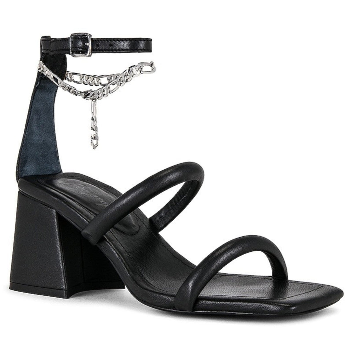 New Free People Parker Chain Heel Sandals, Black Leather Size 8.5