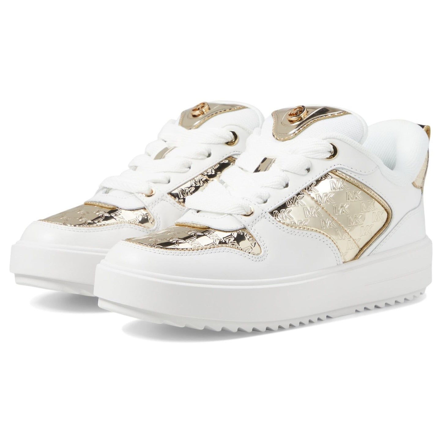 Michael Kors Rumi Logo Leather Sneakers Lace-Up Pale Gold 9 M