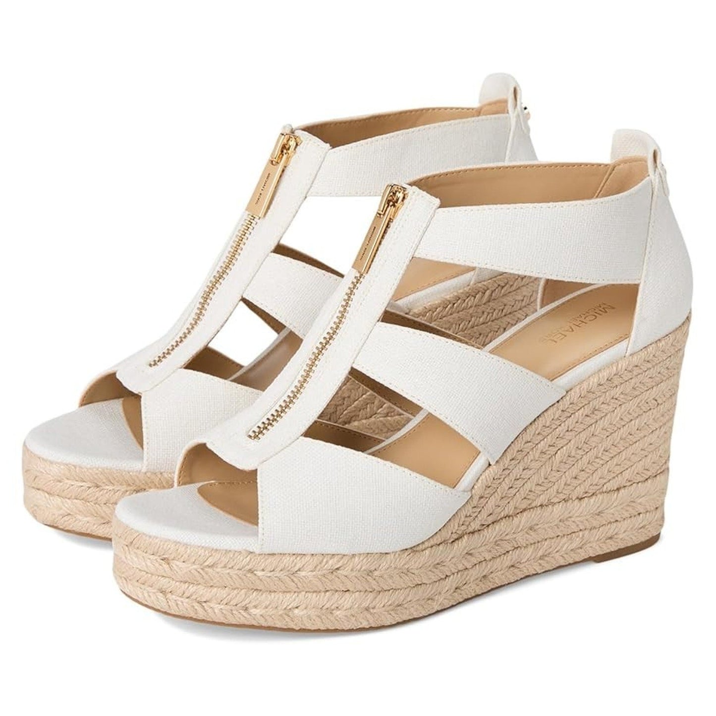 MICHAEL KORS Bradley Linen Blend Small Canvas Wedge Sandal Women White Size 10 M Michael Kors