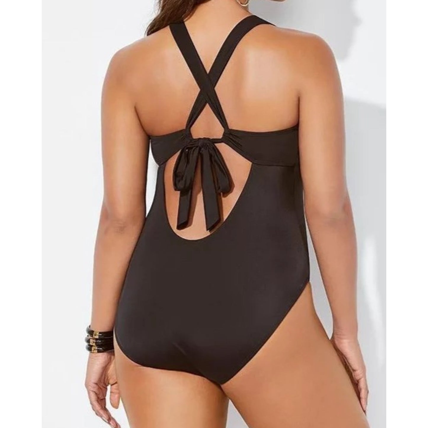 Love My Curves Black Lace-Up Crisscross One Piece Swimsuit Womens 10