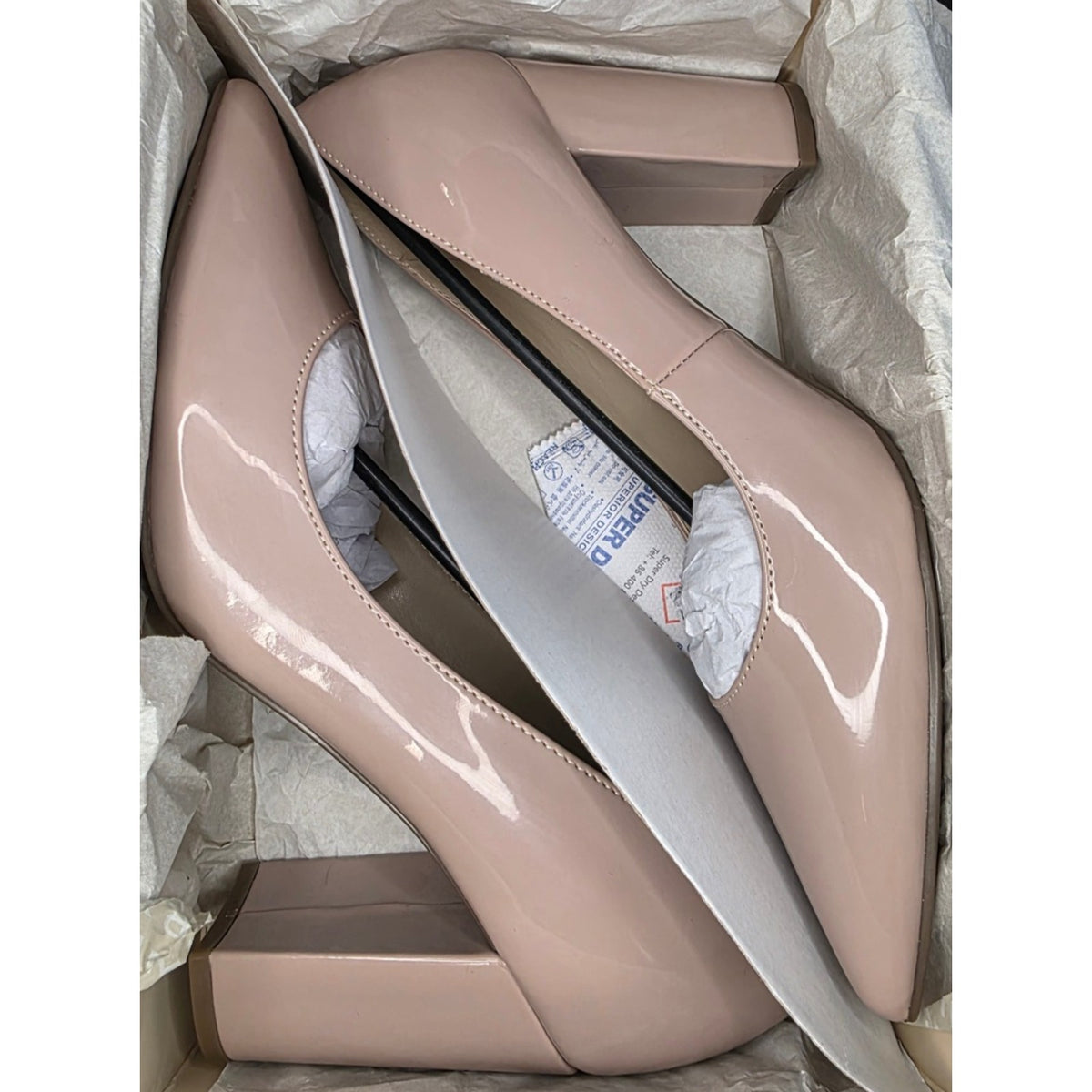 NEW Marc Fisher Size 9.5 M GILDY 3 Pointed Toe Block Heel Pumps Light Natural