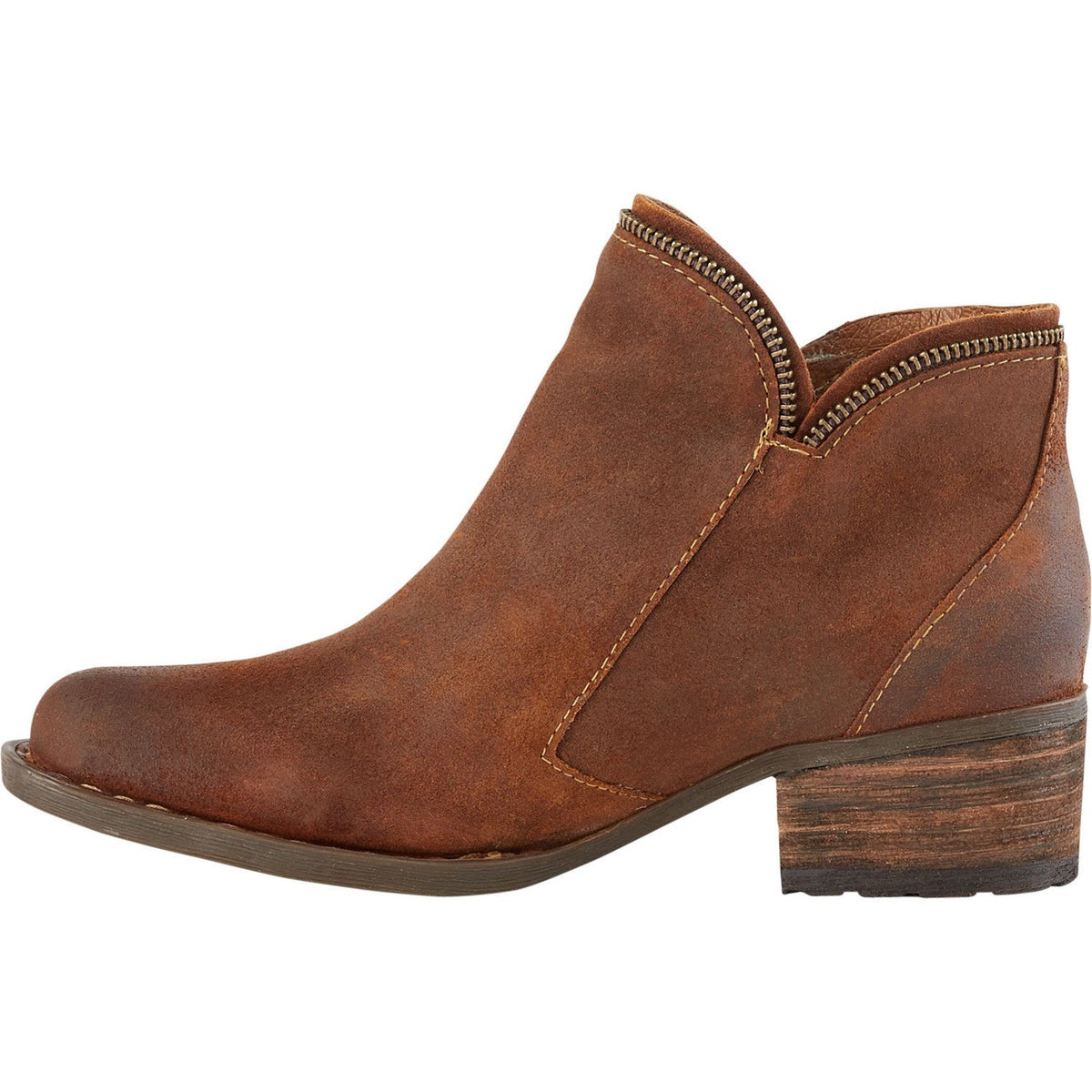 Born Montoro II Zip Women's Stacked Heel Bootie Distressed Suede Brown Size 8