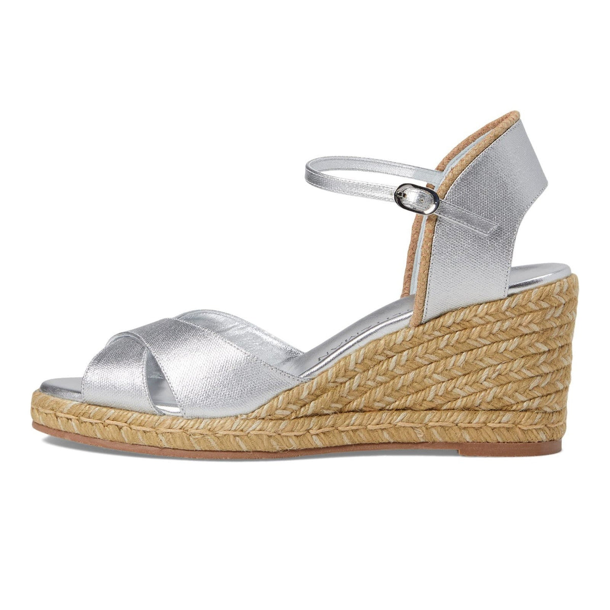 Stuart Weitzman Mirela II Women's Espadrille Wedge Sandals – Silver/Natural 9 B